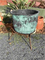 ANTIQUE BLACKSMITHS MADE COPPER ON STAND