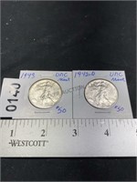 1942-D UNC Mint & 1943 UNC Mint, Liberty Half Doll