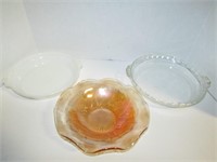 Lot of Three Unique Glass Pieces Carnival Glass