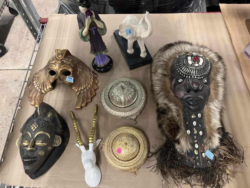 Tribal masks, composite mask and elephant, metal