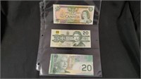 3 - Canadian Twenty Dollar Bills