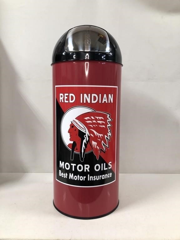 NEW IN BOX RED INDIAN METAL GARBAGE CAN