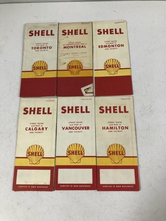 6 VINTAGE SHELL MAPS