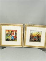 pair of framed paintings - signed Fuka - 8" x 8"