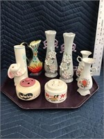 Vintage Ceramics Tray Lot of 8 Vases