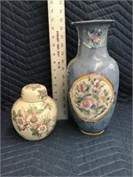 Oriental Style Vases Lot of 2 One with Top