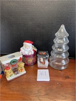 glass Christmas tree and Christmas decorations