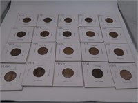 (20) early1900s Pennies Cents Coins sleeved