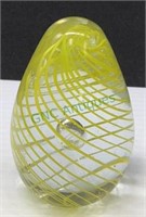 Swirled yellow bubble glass paperweight 3