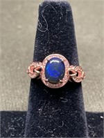 STERLING SILVER RING WITH BLACK OPAL AND CZ SIZE