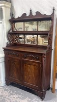 Early Mahogany Carved Server w/ Mirrored Back