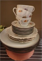 ENGLISH BONE CHINA CUPS, SAUCERS