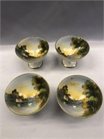 FOUR VINTAGE NIPPON HAND PAINTED PEDESTAL DISHES