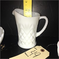 E.O. BRODY CO. MILK GLASS PITCHER AND CUP