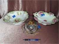 (2) Floral Painted Bowls; Brilliant Cut Painted