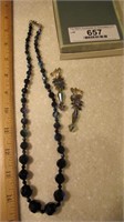 10" Irredescent bead necklace and clip-on earrings
