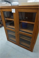 NICE ANTIQUE OAK CABINET, GLASS DOORS