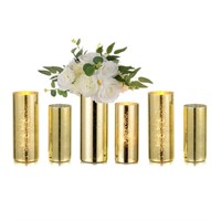 Glass Cylinder Vases Set of 6, Hewory Glittery Gol