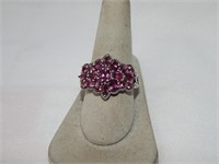 Sterling & Rhodolite Garnet Cluster Ring 6.02g