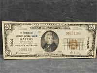 1929 $20 Dollar Currency Note HATTON ND