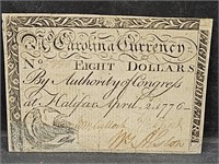 1776 NC American Colonial $8 Dollar Money