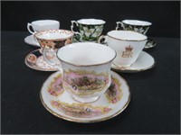 6 ASSORTED BONE CHINA CUPS W/ SAUCERS