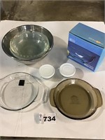 MIXING BOWLS, FIRE KING PIE PLATE,