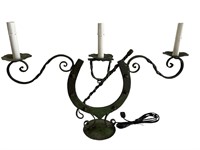 French Iron Horseshoe and Whip, Table Lamp