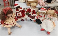 5 CHRISTMAS DOLLS - ON STANDS