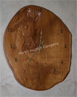 (L) Wooden Cross Section Clock w/ Carved Horse