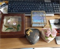 For jewelry boxes one wood one glass one metal