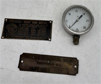 Vintage Pressure Gauge, Metal Machine Info Name Pl