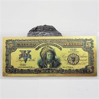.999 FINE GOLD FOIL INDIAN CHEIF $5 BANKNOTE