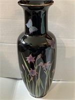 10.5" Black with Floral Flower and Butterfly Vase