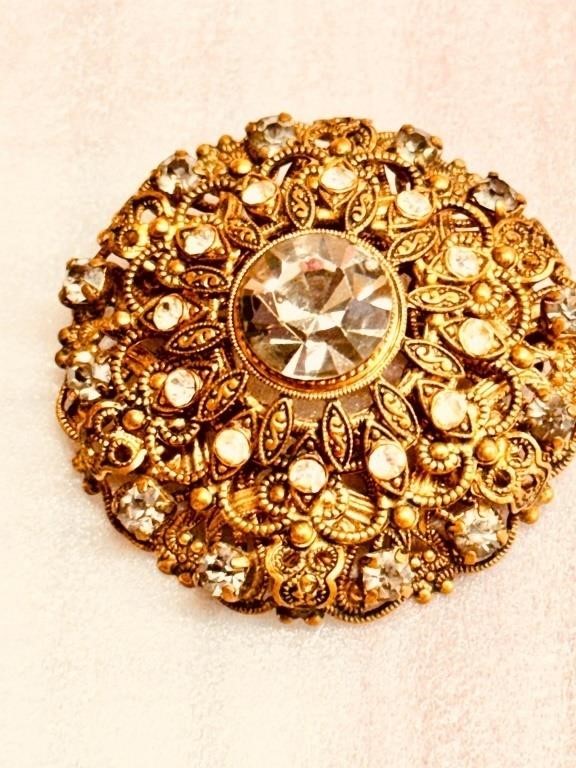 Gorgeous Antique Brooch Lg Rhinestone