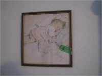Old, framed child sleeping print