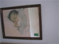 Old, framed Child sleeping print