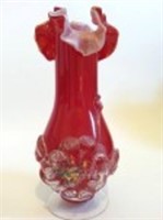 VINTAGE RED GLASS VASE 8" HAND BLOWN