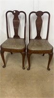 Pair of Walnut Oyster Burl Queen Anne Chairs