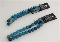 2 STRANDS OF DYED STRIPE AGATE MATTE BLUE BEADS