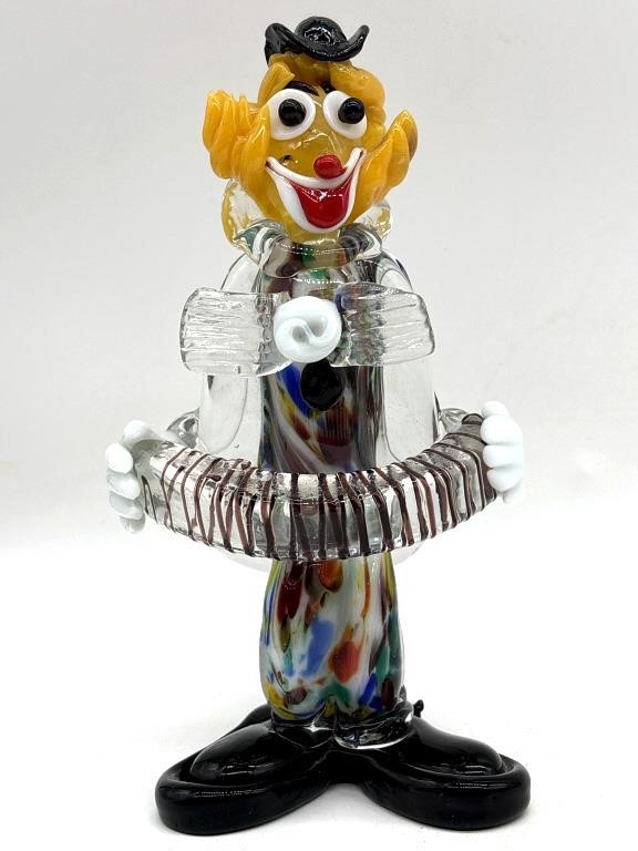 Hand Made Murano Art Glass Clown 8.75” - Made in