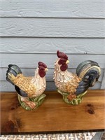 Rooster and hand ceramic chicken figures both