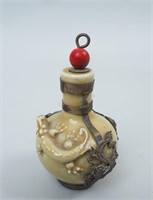 Vintage Chinese Metal-Mounted Pottery Snuff Bottle