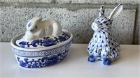 Blue & White Bunny Trinket Box