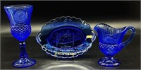Mt Vernon Cobalt Plate & Fostoria Blue Goblet &