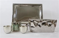 Stieff Pewter P50 Cups x 2 , Pier 1 Tray, Candle