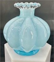 Fenton Blue Melon Ribbed Perfume Bottle