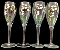 (4) Perrier Jouet Hand Painted Champagne Glasses