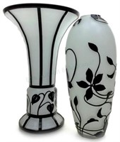 (2) Art Deco Style Glass Cameo Centerpiece Vases