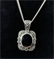 925 Silver Marcasite and Blank Onyx Necklace